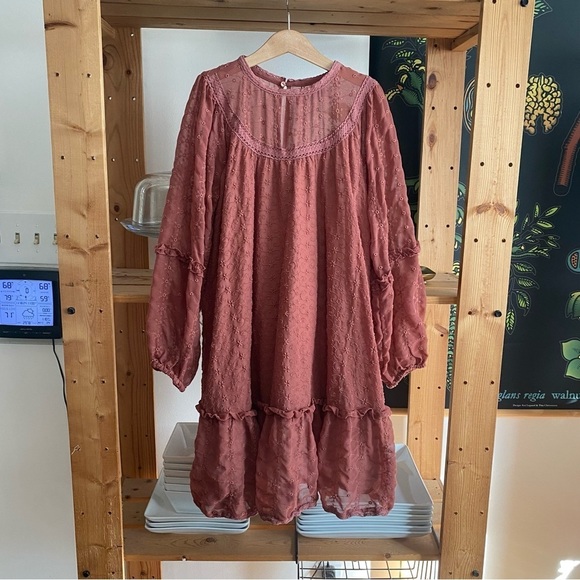 Zara Girls Dusty Pink Eyelet Embroidered Cottagecore Dress - Picture 3 of 14